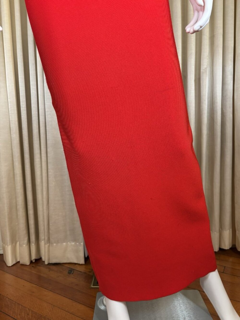 Red Rhinestone Deep V Strapless Bandage Gown 90s Y2K Bodycon - Picture 5 of 10